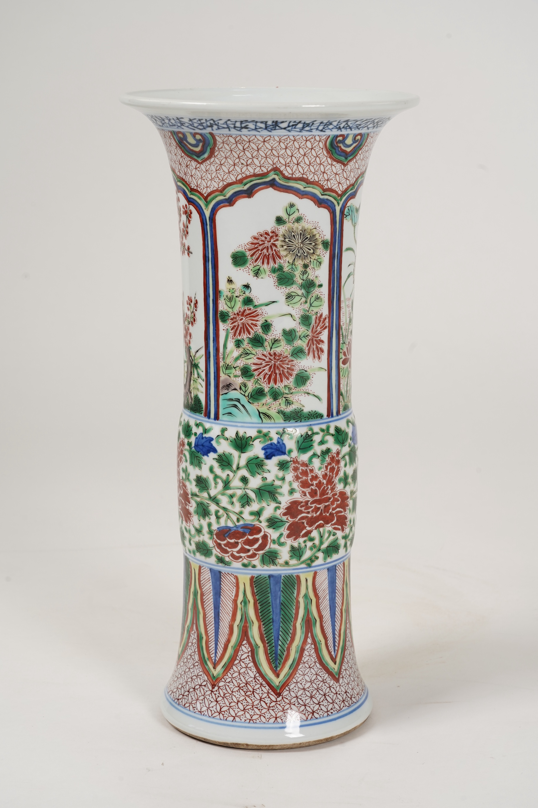 A Chinese wucai gu-shaped vase